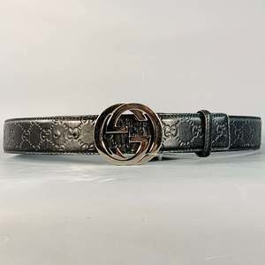 GUCCI Guccissima Black Monogram Leather GG Buckle Belt